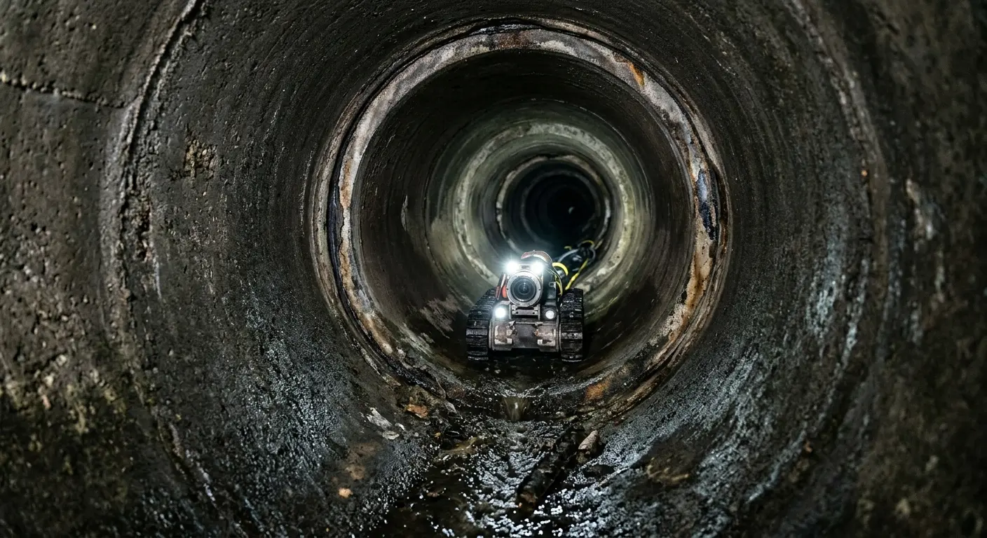 Robotic sewer camera inspecting pipe interior for Sewer Line Cleaning in Burlington